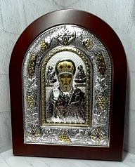 Икона Св. Николай Чудотворец, греческая икона в посеребренном окладе, размер 18*22см. Prince Silvero