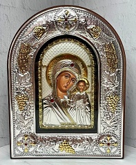 Икона. Казанская икона Божией Матери, греческая икона в посеребренном окладе, размер 18*22см. Prince Silvero