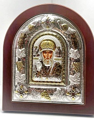 Икона Св. Николай Чудотворец, греческая икона в посеребренном окладе, размер 12*14см. Prince Silvero.