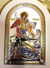 Икона. Св Великомученик Гео́ргий Победоносец, греческая икона в серебряном окладе. 10*14см. Prince Silvero