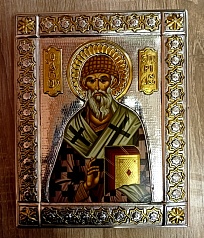 Серебряная икона Святителя Спиридона из острова Корфу. Размер 16 на 20