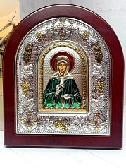 Икона Матрона Московская, греческая икона в посеребренном окладе, размер 12 на 14см. Prince Silvero